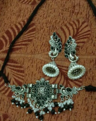 Oxidized Black Pearl Choker Necklace Set with Earrings photo review