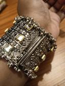 Antique Oxidized Silver Wide Cuff Bracelet with Mirror Work photo review