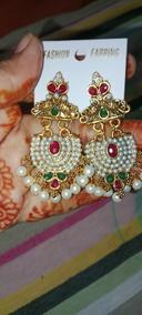 Royal Pearl Cluster Temple Earrings with Ruby-Green Accents photo review