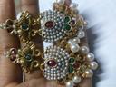 Royal Pearl Cluster Temple Earrings with Ruby-Green Accents photo review