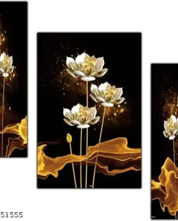 3-Piece Golden Lotus Wall Art Set –Wall Painting