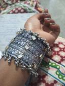 Antique Oxidized Silver Wide Cuff Bracelet with Mirror Work photo review