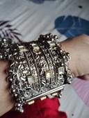 Antique Oxidized Silver Wide Cuff Bracelet with Mirror Work photo review