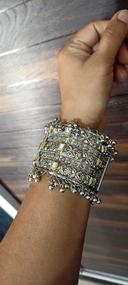Antique Oxidized Silver Wide Cuff Bracelet with Mirror Work photo review