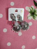 Oxidized Silver Parrot Design Jhumka Earrings with Lavender Stone & Pearl Drops photo review