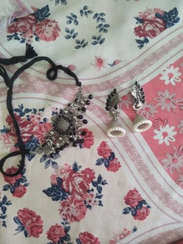 Oxidized Black Pearl Choker Necklace Set with Earrings photo review
