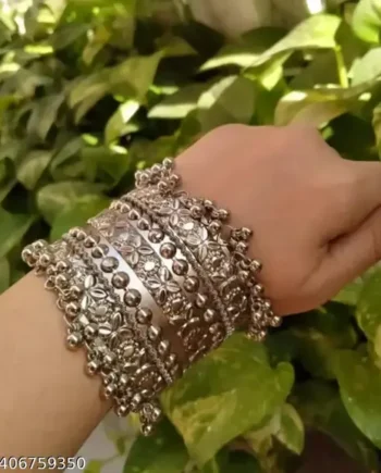 Antique Floral Oxidized Silver Cuff Bracelet