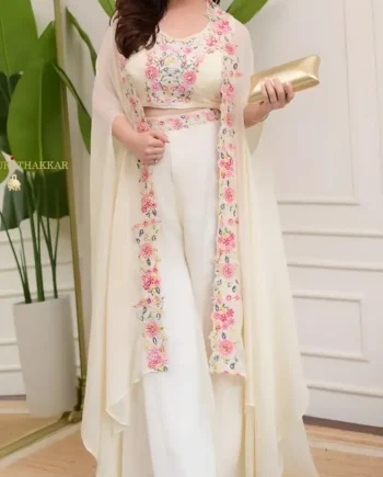 Graceful White Floral Indo-Western Co-Ord Set with Cape Dupatta