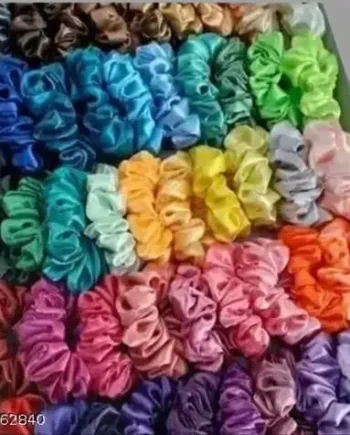 Multicolor Satin Scrunchies Set Pack of 12 Hair Ties