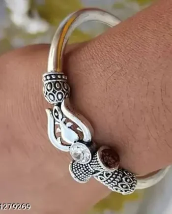 Oxidized Silver Trishul Cuff Bracelet for Men & Women