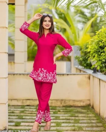 Pink Embroidered Co-ord Set – Elegant Ethnic Style