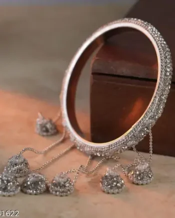 Sparkling Silver Bridal Kaleera Bangles with Hanging Charms