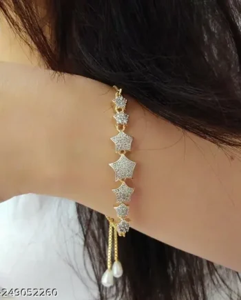 Star Design Gold Bracelet with Stones & Pearl Drops