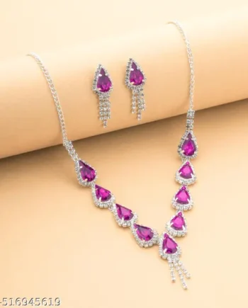 Purple Stone Silver Necklace Set