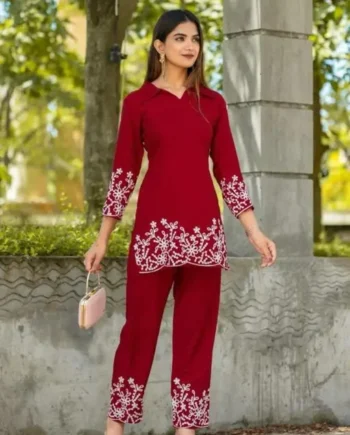 Maroon Embroidered Co-ord Set for Women – Festive Wear