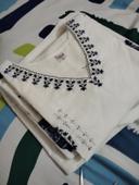 White Kurta Set with Blue Printed Dupatta photo review