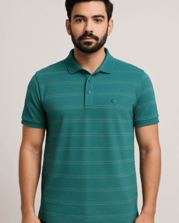 Men’s Pure Teal Green Striped Polo T-Shirt