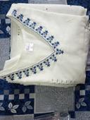 White Kurta Set with Blue Printed Dupatta photo review