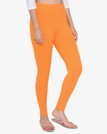 Bright Orange Cotton Ankle-Length Leggings for Women