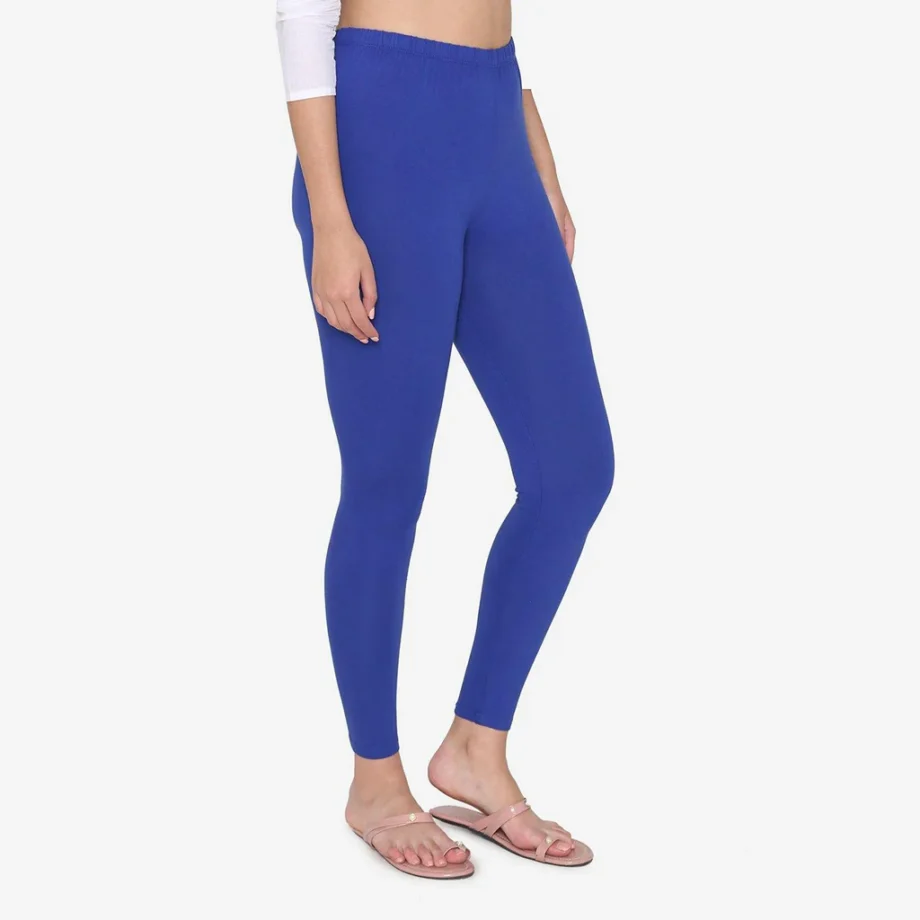 Ink Blue Cotton Stretchable Solid Leggings