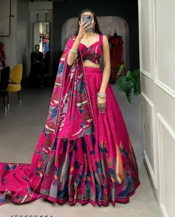 Bold Pink Printed Lehenga Choli Set for Women