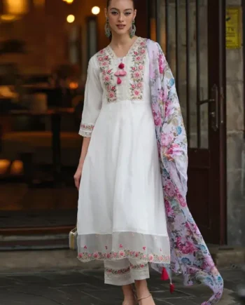 Elegant White Straight Kurta Set with Dupatta