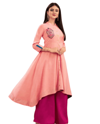 Peach High-Low Embroidered Kurti – Diya Trends