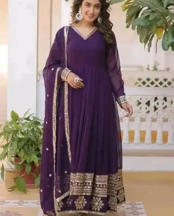 Royal Purple Embroidered Anarkali Suit with Dupatta for Women