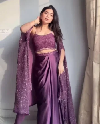 Stylish Purple Co-ord Set with Draped Skirt