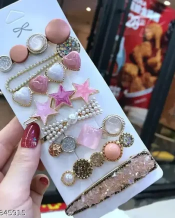 Trendy Hair Clips Set for Girls – Stars, Pearls & Hearts