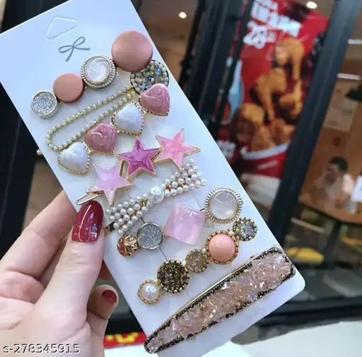 Trendy Hair Clips Set for Girls – Stars, Pearls & Hearts