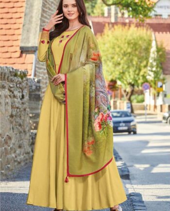Yellow Anarkali Suit with Floral Printed Dupatta