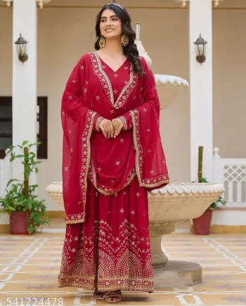 Graceful Red Embroidered Anarkali Suit with Dupatta