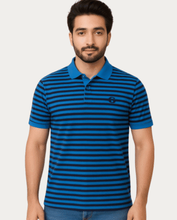 Men’s Navy & Blue Striped Polo T-Shirt