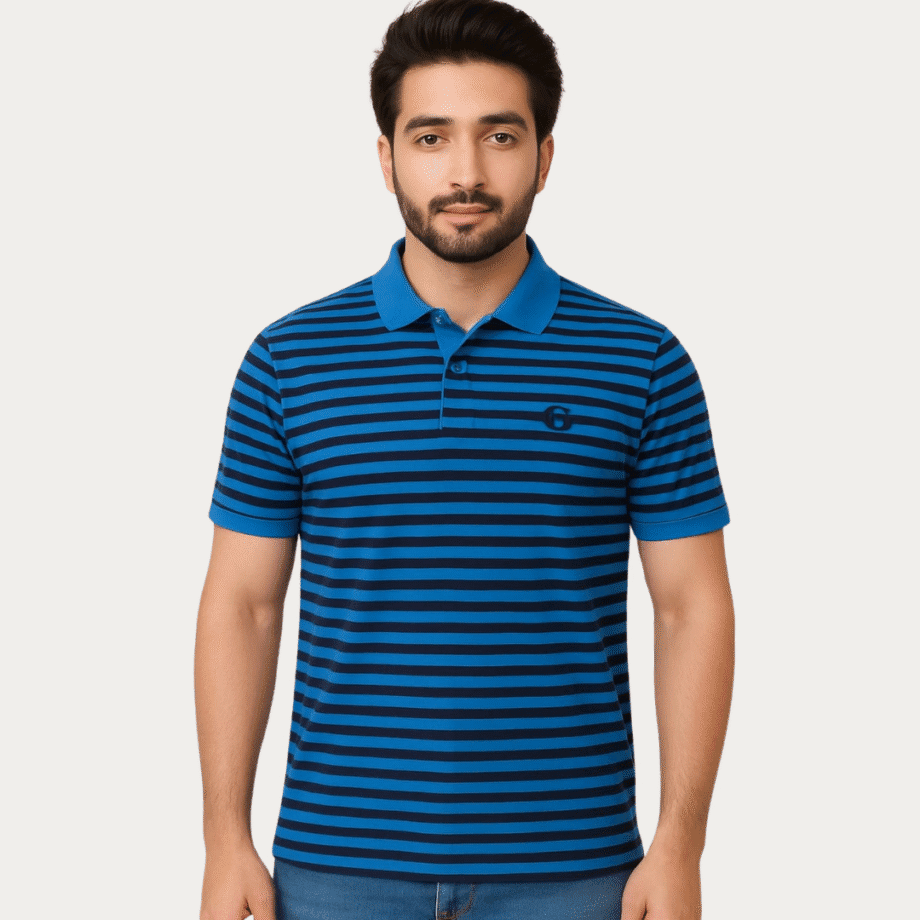 Men’s Navy & Blue Striped Polo T-Shirt