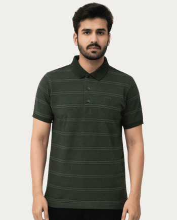 Men’s Dark Olive Green Striped Polo T-Shirt