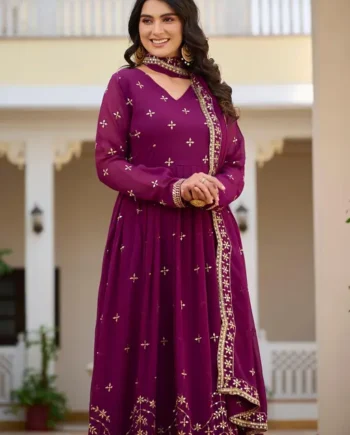 Designer Purple Embroidered Anarkali Suit
