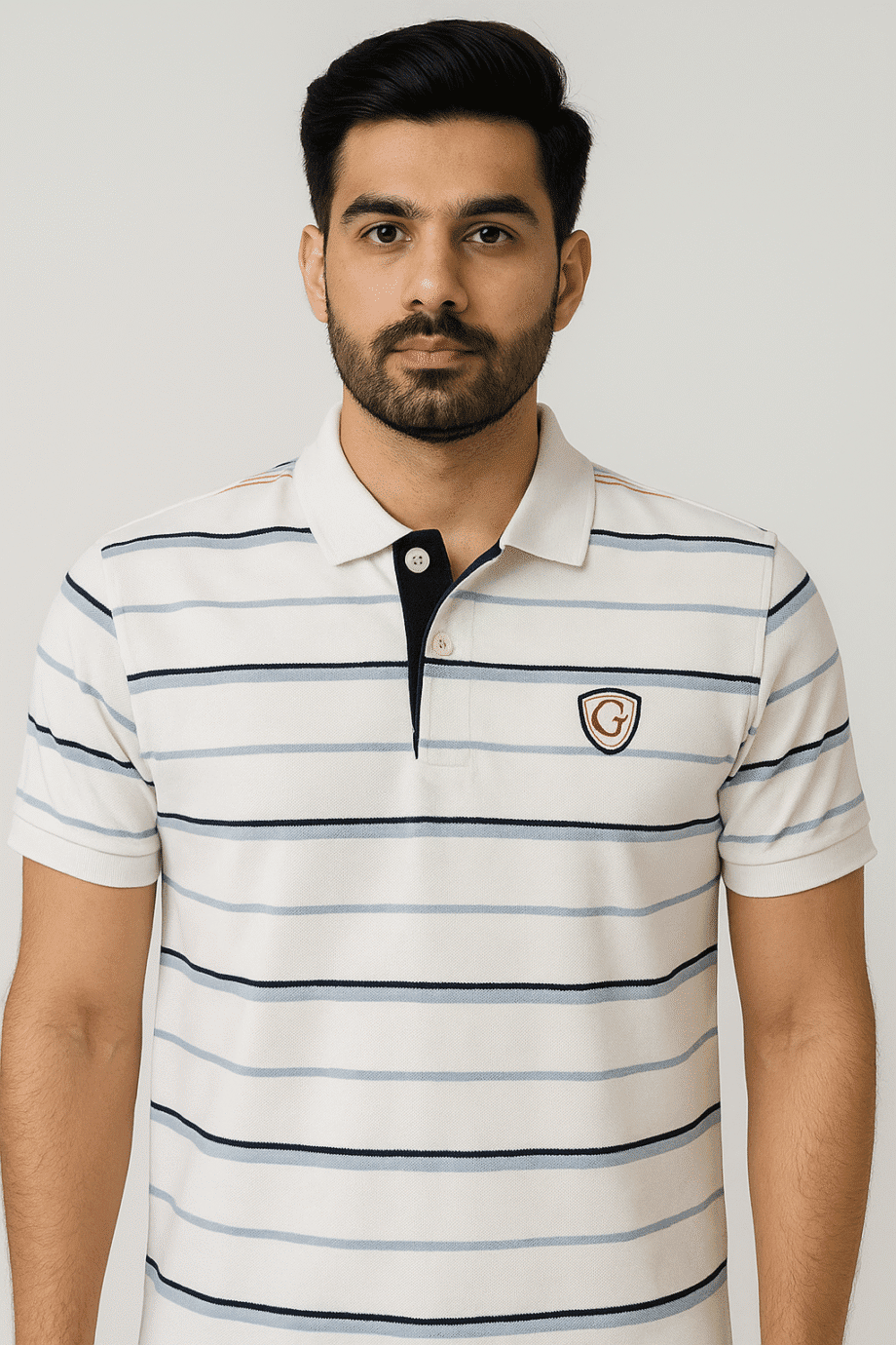 Cream Polo T-Shirt with Blue Stripes – GARUSHI