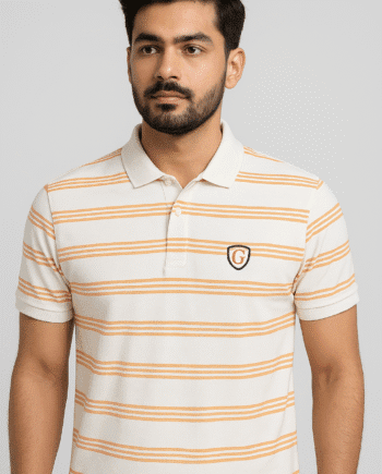 Cream & Yellow Striped Polo T-Shirt for Men – GARUSHI