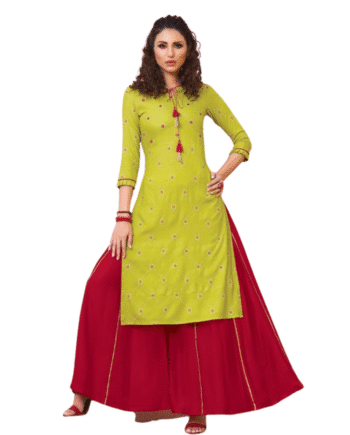 Designer Lime Green Kurti with Maroon Sharara Set