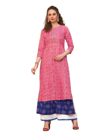 Diya Trends Pink and Blue Printed Kurti with Palazzo Set for Women