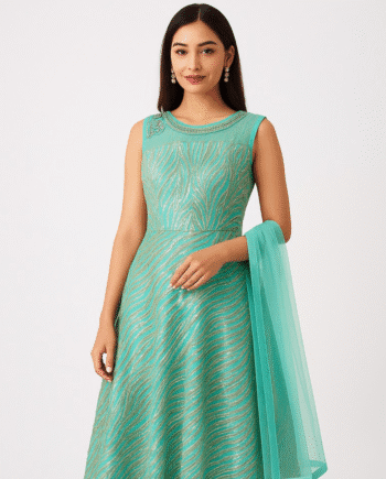 Elegant Aqua Green Sleeveless Anarkali Gown with Dupatta