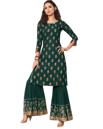 Elegant Green Printed Kurta with Sharara Set