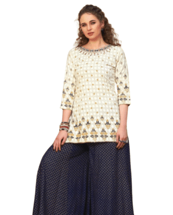 Ivory Printed Kurti with Navy Palazzo