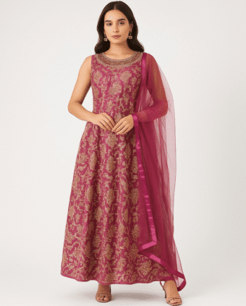 Magenta Pink Embroidered Anarkali Gown with Dupatta