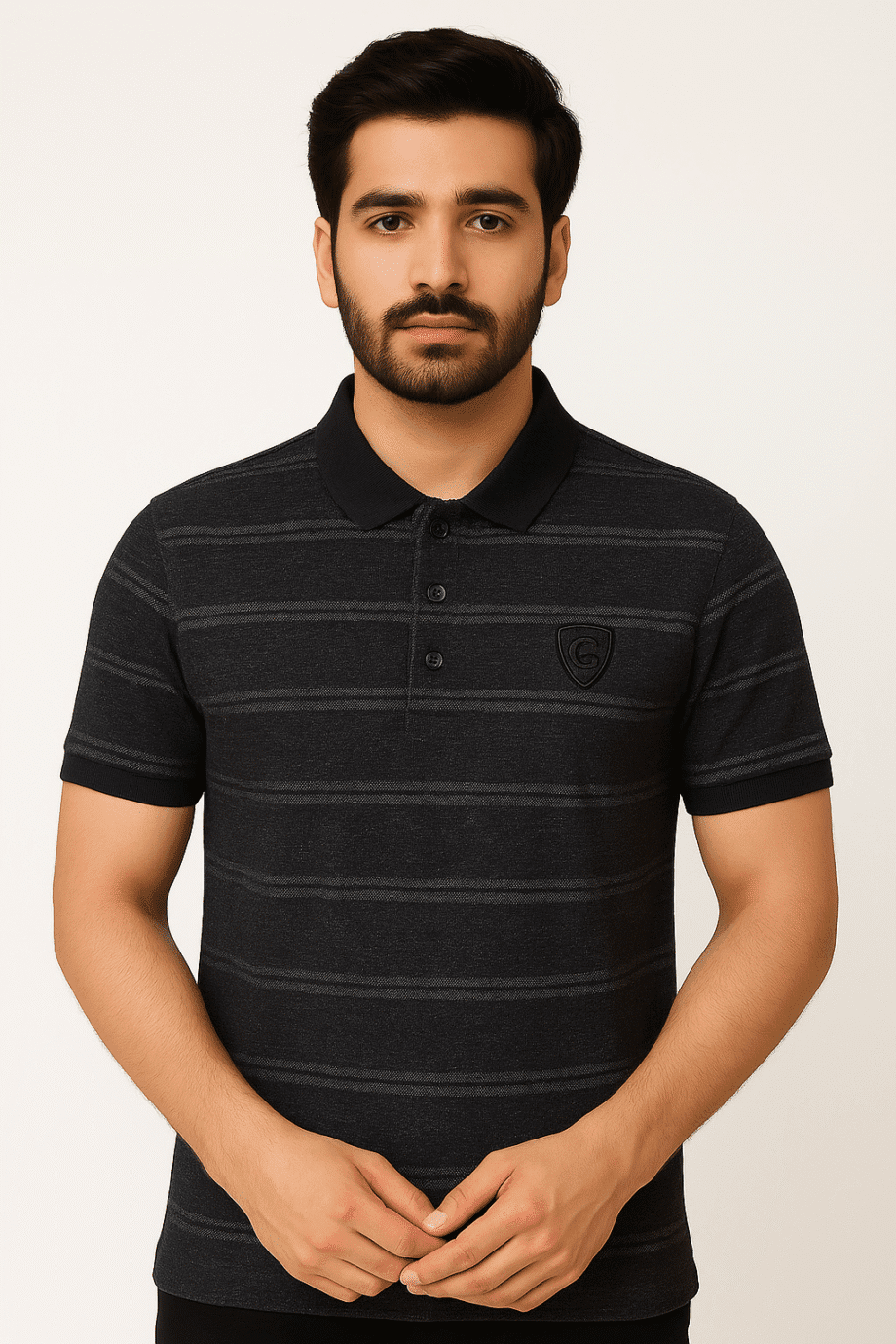 Men’s Black Melange Striped Polo T-shirt – Subtle, Sleek & Everyday Ready