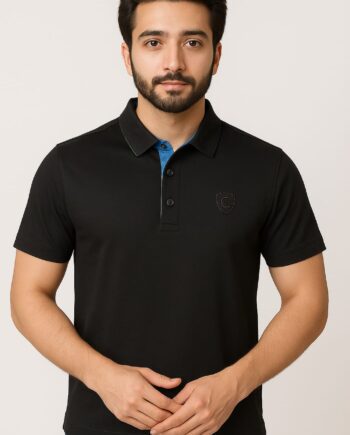 Men's Black Polo T-Shirt with Contrast Placket
