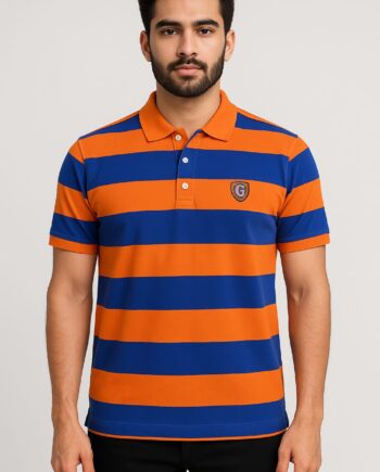 Men’s Bold Orange & Royal Blue Striped Polo T-shirt