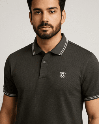 Men’s Charcoal Grey Textured Polo T-Shirt