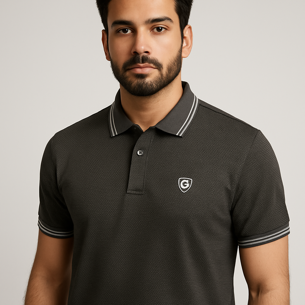 Men’s Charcoal Grey Textured Polo T-Shirt